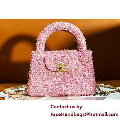 Chanel Cotton Tweed & Gold-Tone Metal Mini Shopping Bag AS4416 Pink 2025 - Click Image to Close